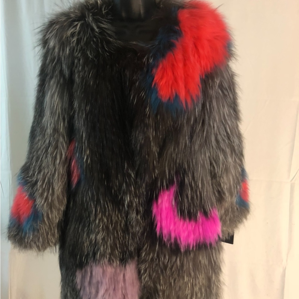 Multicolor real fox Fur Women's Coat - Picture 4 of 10
